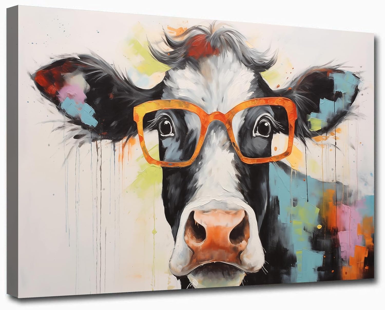 AABERIC Cow With Glasses Canvas Wall Art Colorful Pictures Of Animals ...