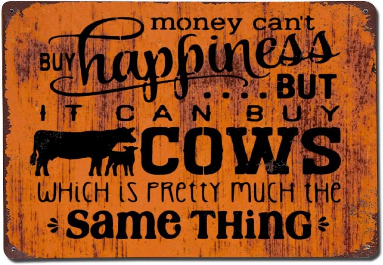 Targa In Latta 20x30 Cm 'Money Can't Buy Happiness But It Can Buy Guns...' - Cartello Vintage Per Garage, Officina, Casa - Fori Preforati