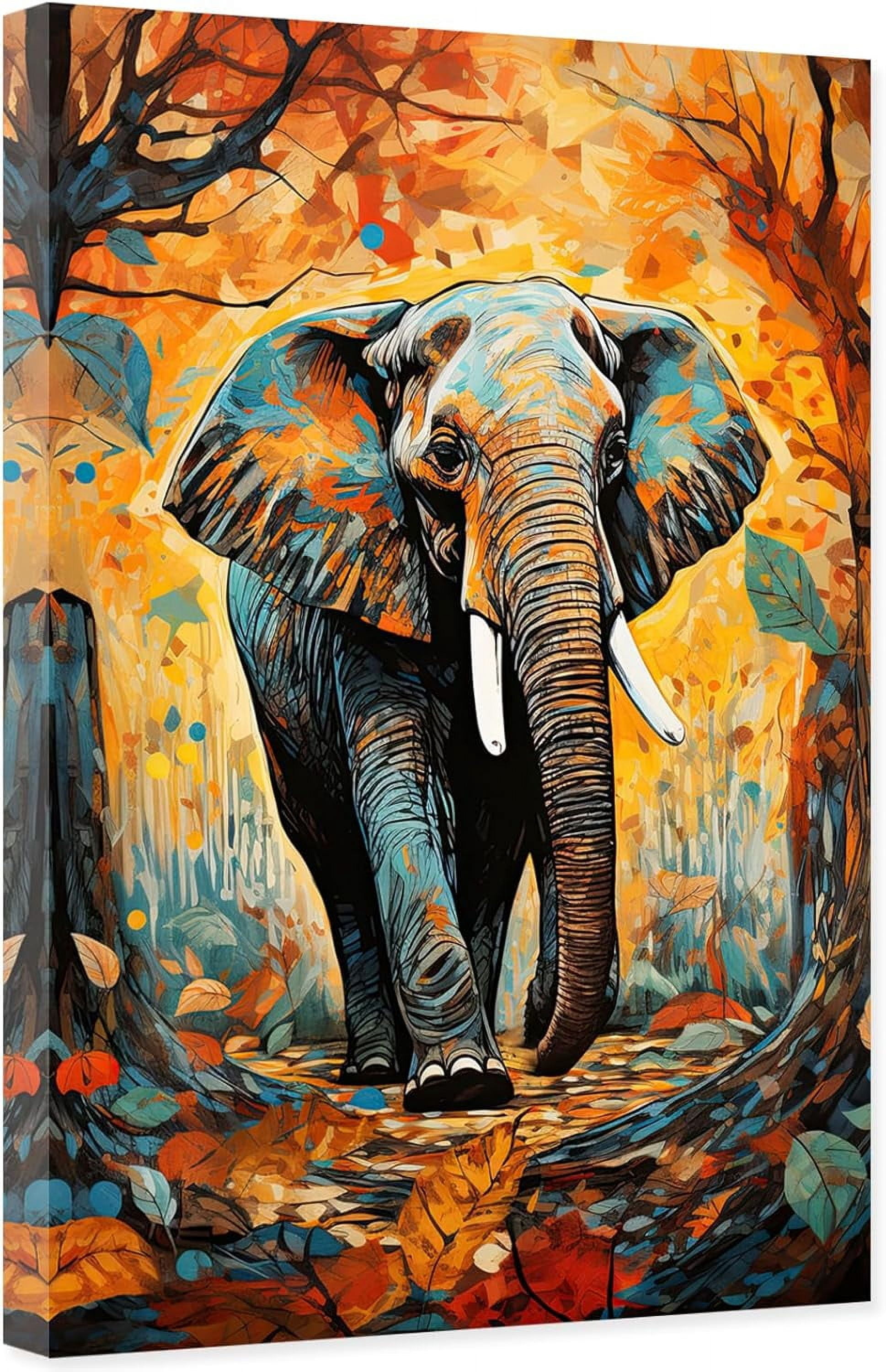 AABERIC Elephant Canvas Wall Art Sunset Animal Picture Print Modern ...