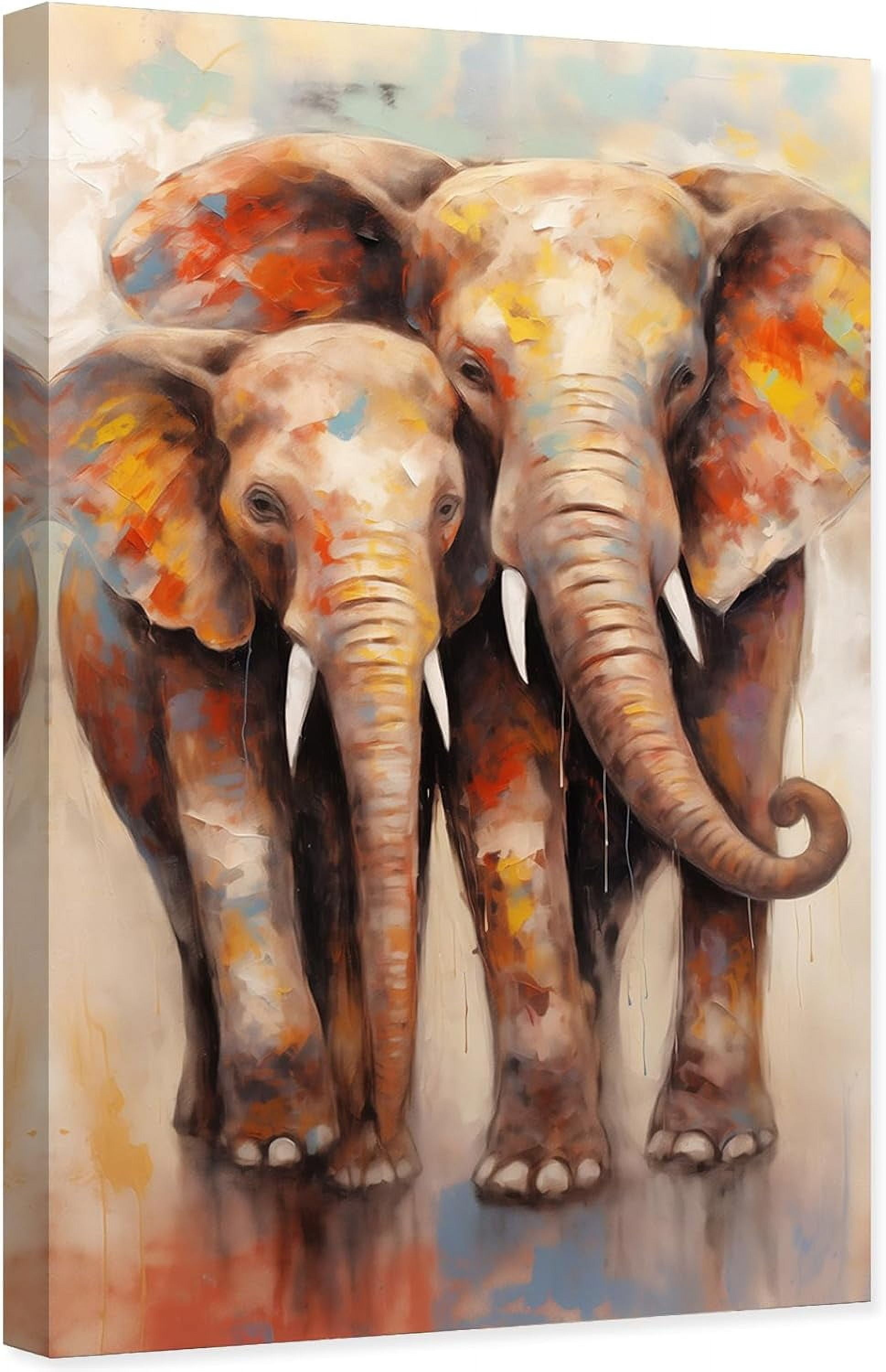 AABERIC Elephant Canvas Wall Art Sunset Animal Picture Print Modern ...