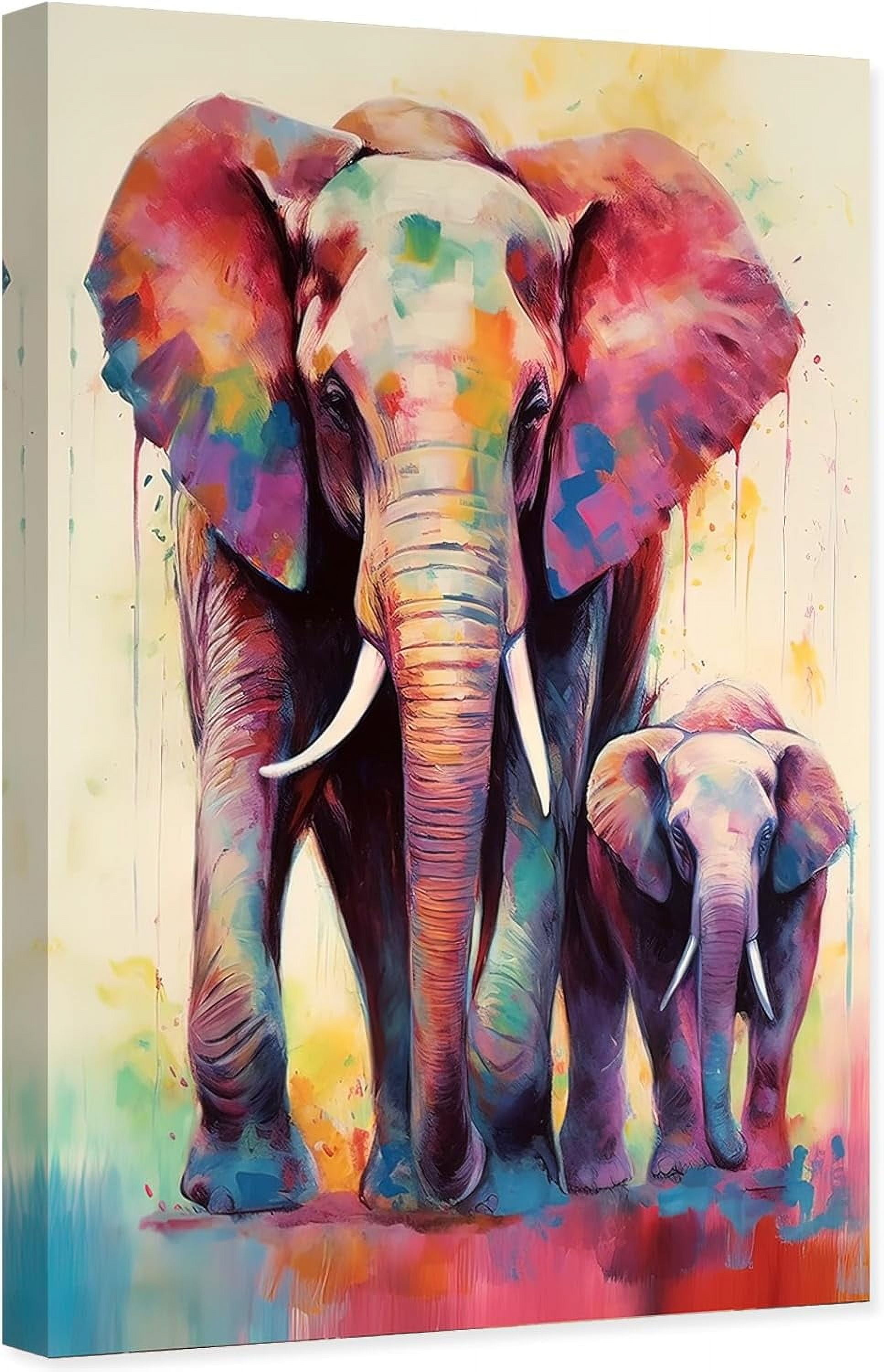 AABERIC Elephant Canvas Wall Art Sunset Animal Picture Print Modern ...
