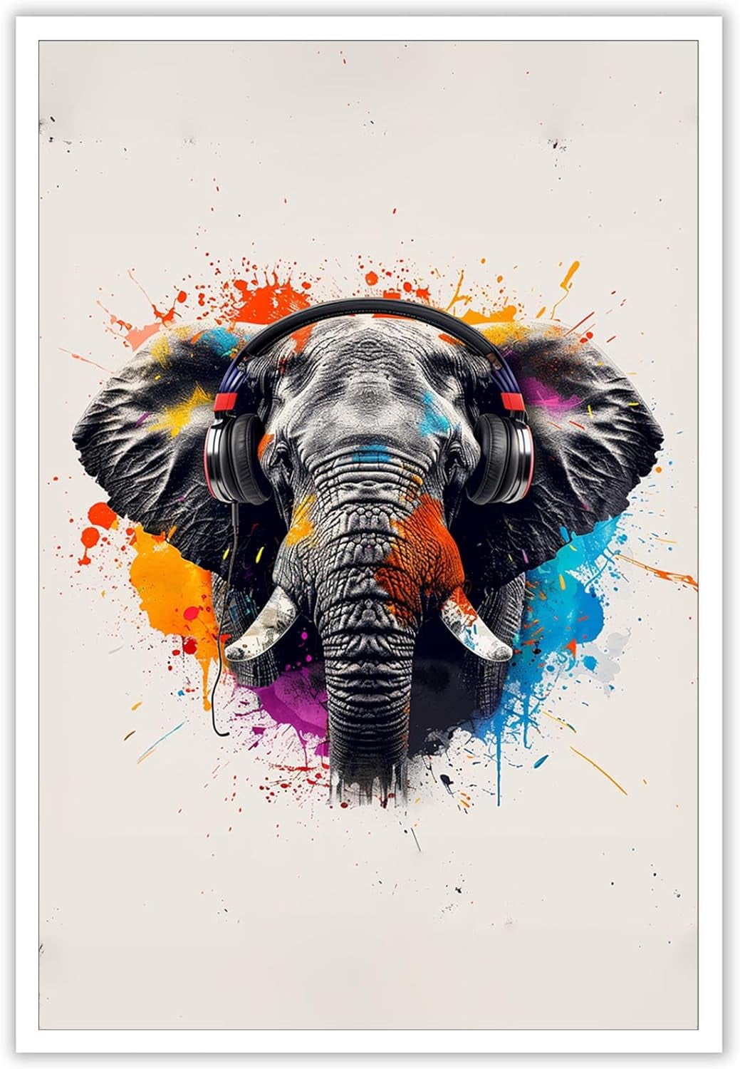 AABERIC Elephant With Headphones Canvas Wall Art Wildlife Nature ...