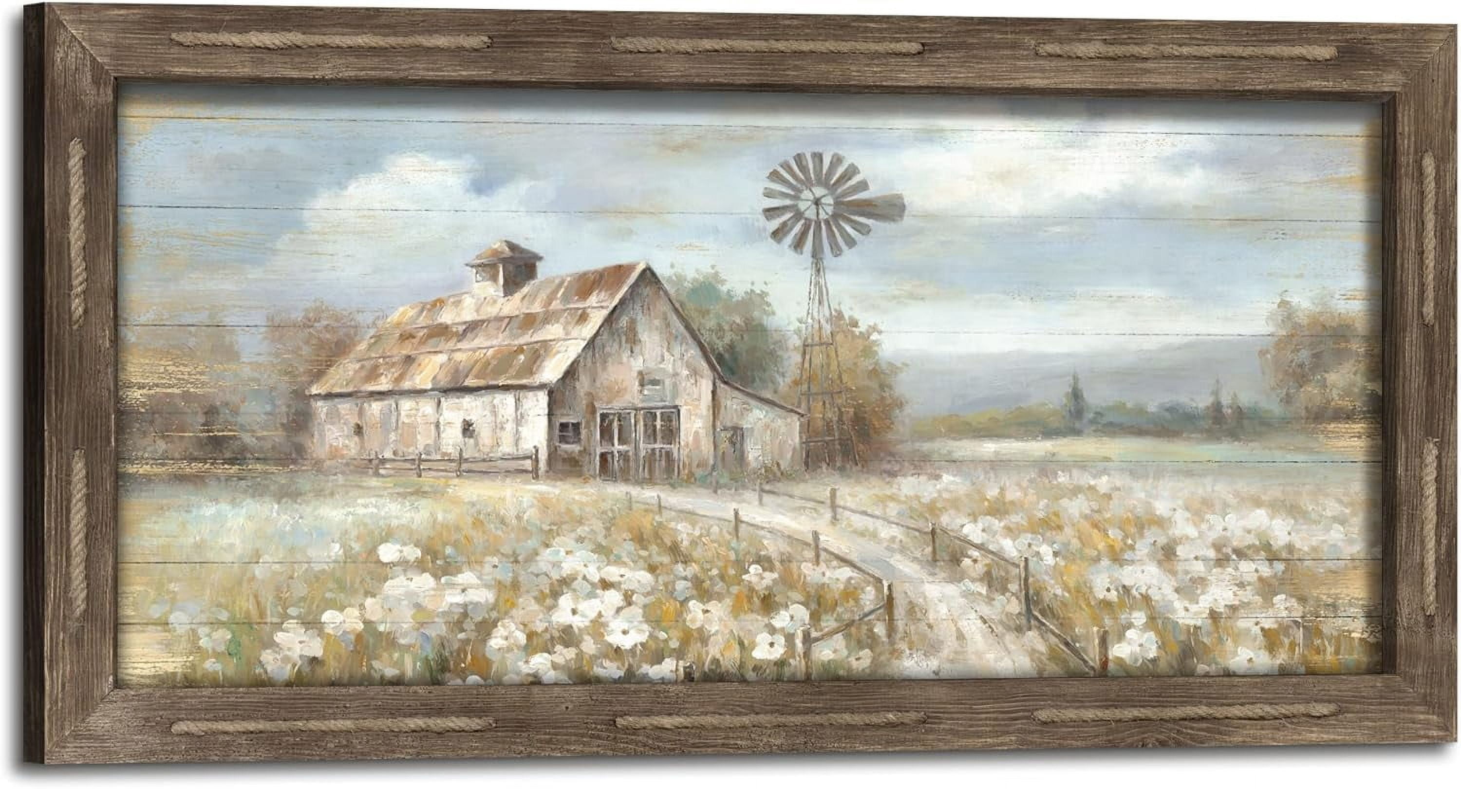 AABERIC Farmhouse Framed Wall Art Decor: Rustic Barn Farm Scene Wood ...
