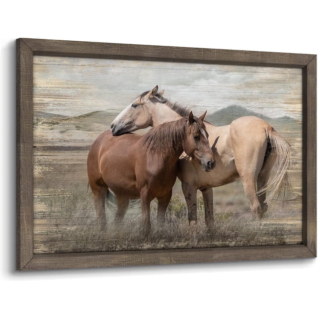 AABERIC Framed Horse Pictures for Walls Wood Horse Wall Art Hand