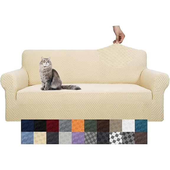 Joqmia Small Check Jacquard Sofa Cover - Super Stretch, Pet Proof & Non Slip for Sofa
