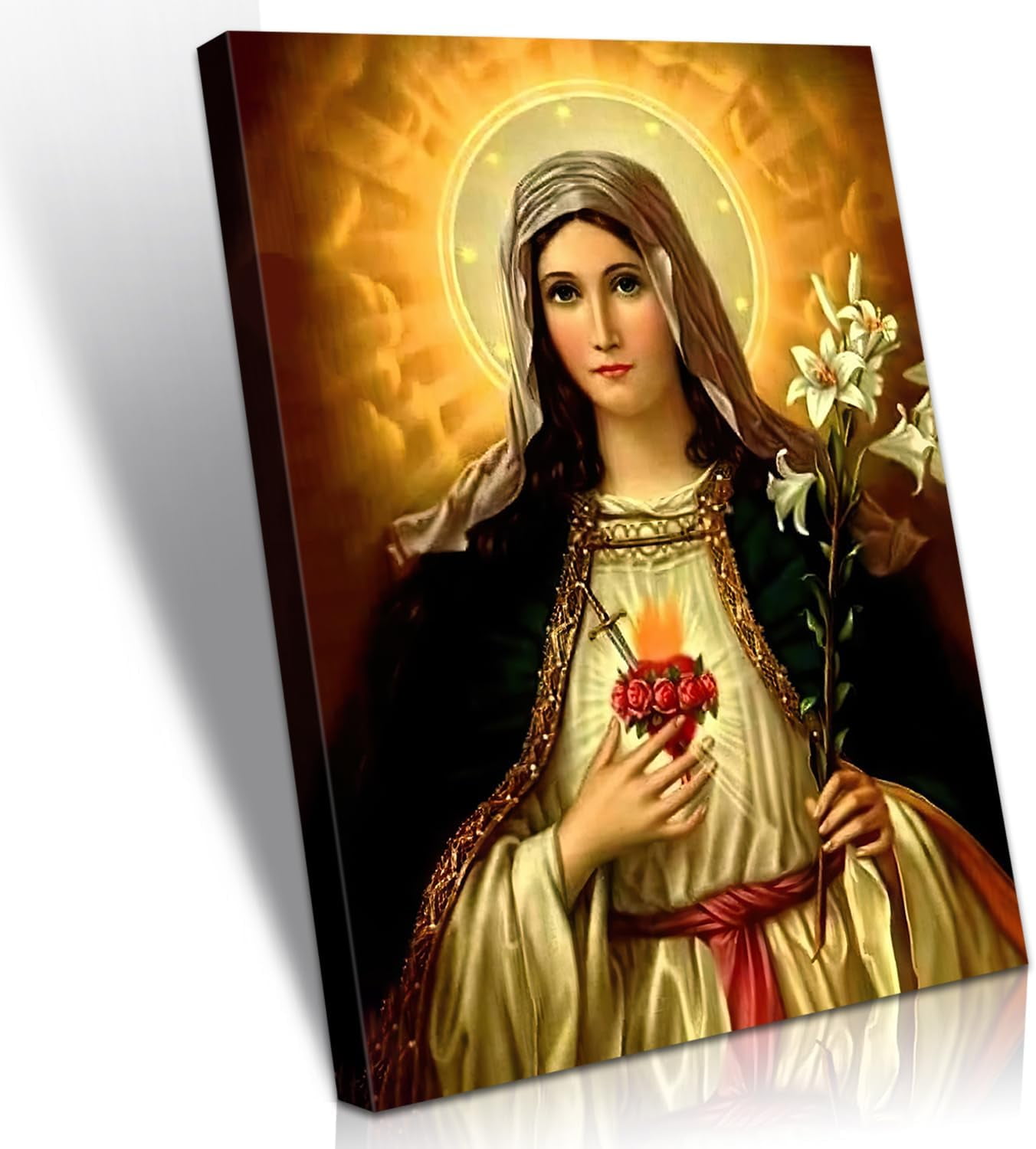 AABERIC Framed Virgin Mary Wall Art Religious Decor Catholic Canvas ...