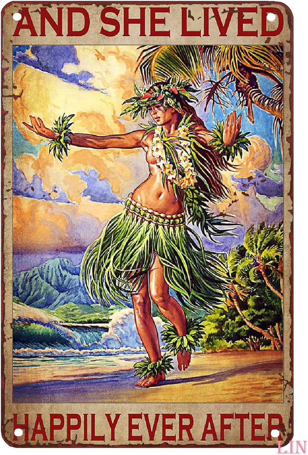 AABERIC Hawaii Tin Poster Hawaiian Hula Girl and She Lived Happily Ever ...