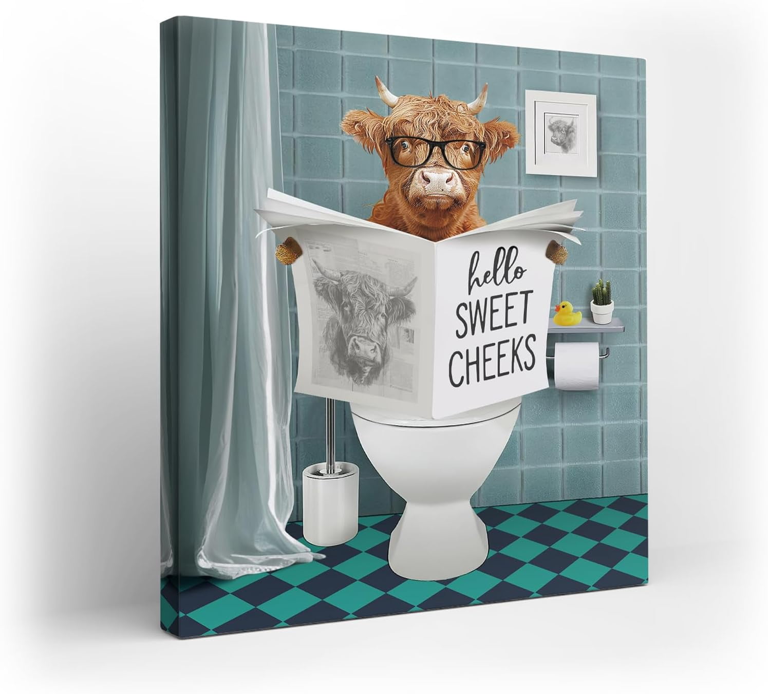 AABERIC Highland Cow Sitting in Toilet Canvas Wall Art Cow Bathroom ...
