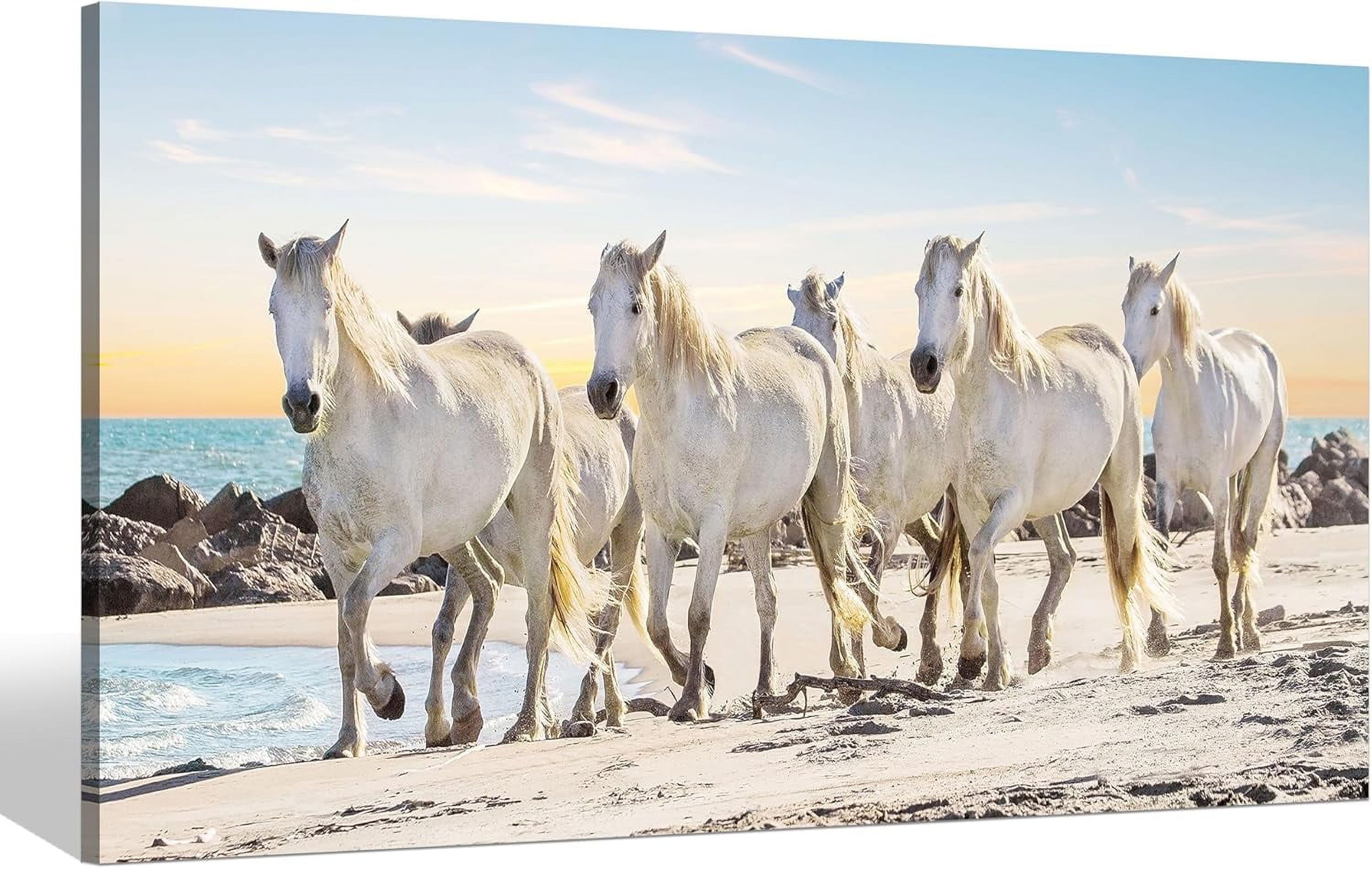 AABERIC Horse Canvas Wall Art Print: Western Brown and White Horses ...