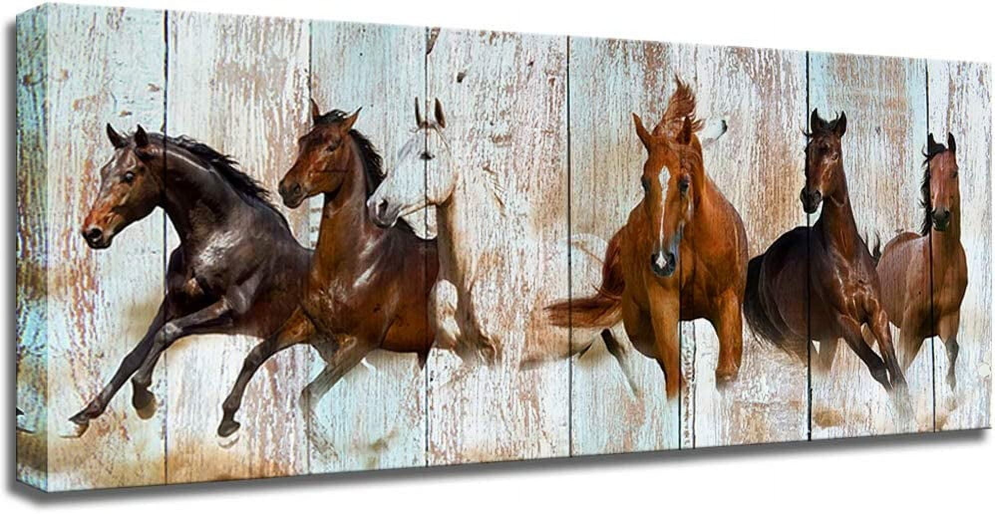 AABERIC Horse Canvas Wall Art Racing Horses on Vintage Wood Textured ...