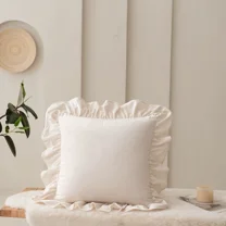 XUELC Solid Retro Ruffle Flounce Trim Throw Pillow Covers - Velour Farmhouse Decorative Pillow Cases for Sofa, Couch, Home Decor-18x18 Inch-1pc