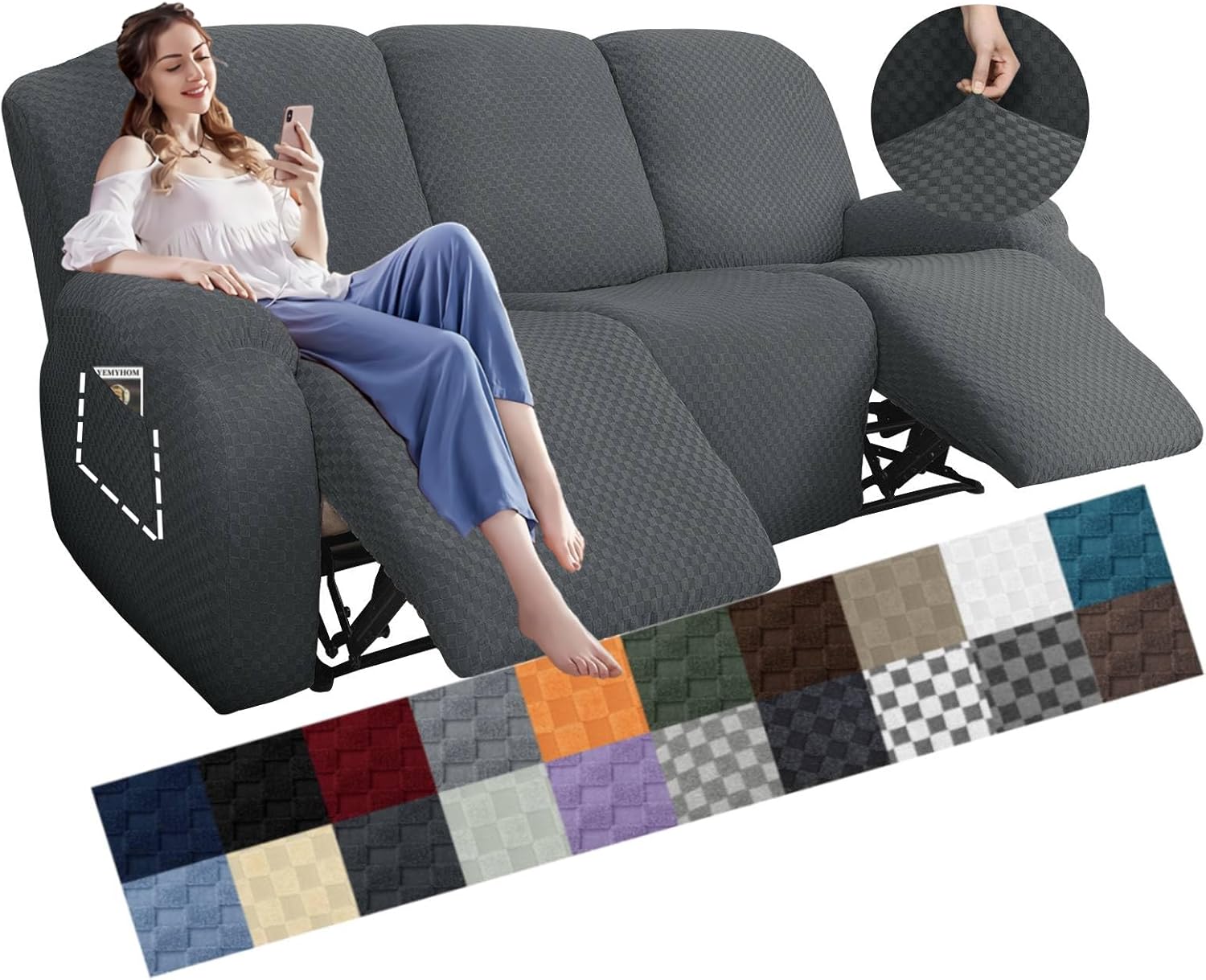 Joqmia Stretch Recliner Slipcover, Jacquard Fabric Recliner Sofa Cover with Elastic Bottom, Furniture Protector Fits Most Reclining