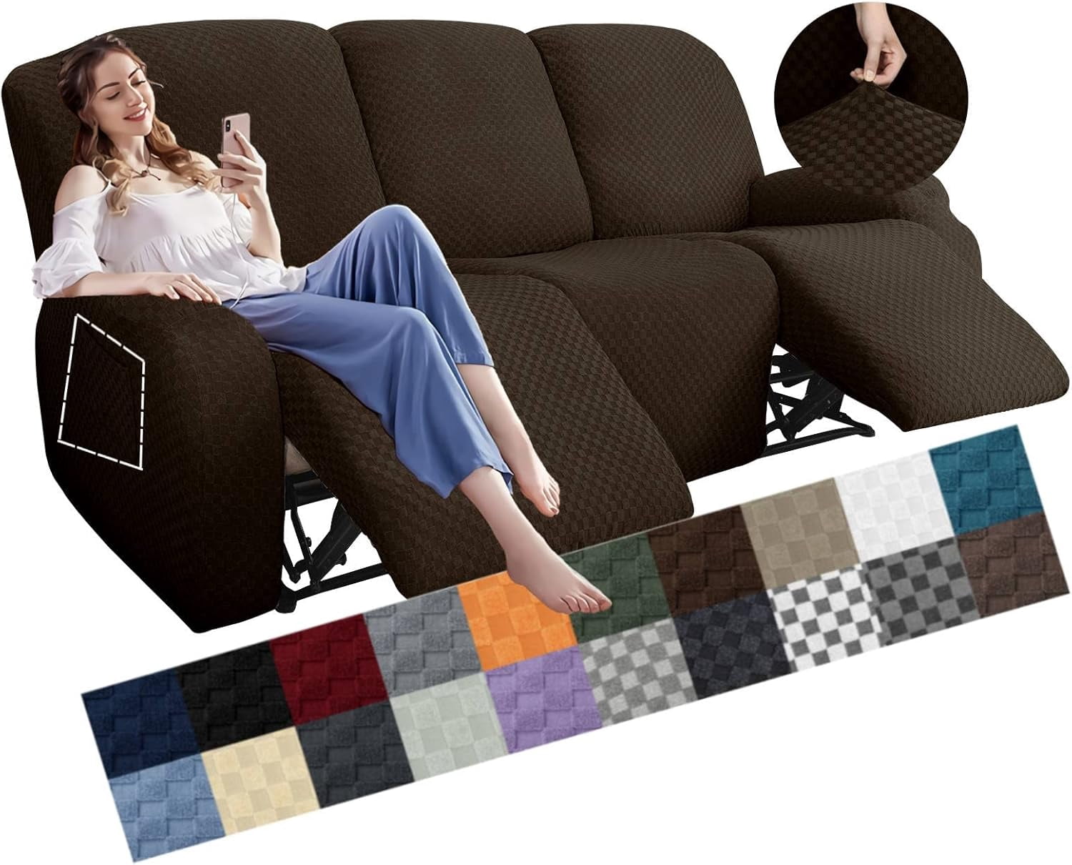 Joqmia Stretch Recliner Slipcover, Jacquard Fabric Recliner Sofa Cover with Elastic Bottom, Furniture Protector Fits Most Reclining