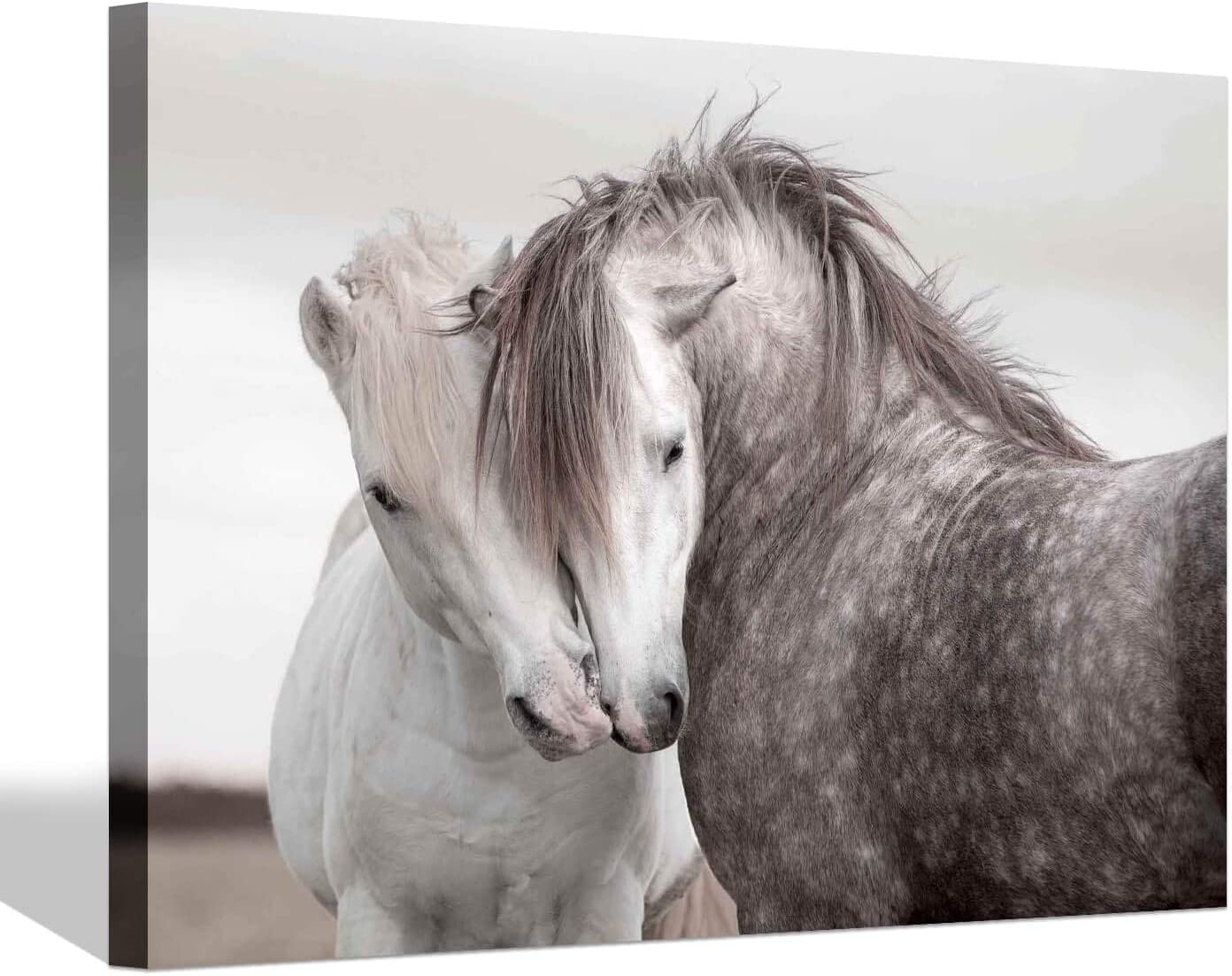 AABERIC Horses Picture Canvas Wall Art: White and Gray Horse Painting ...
