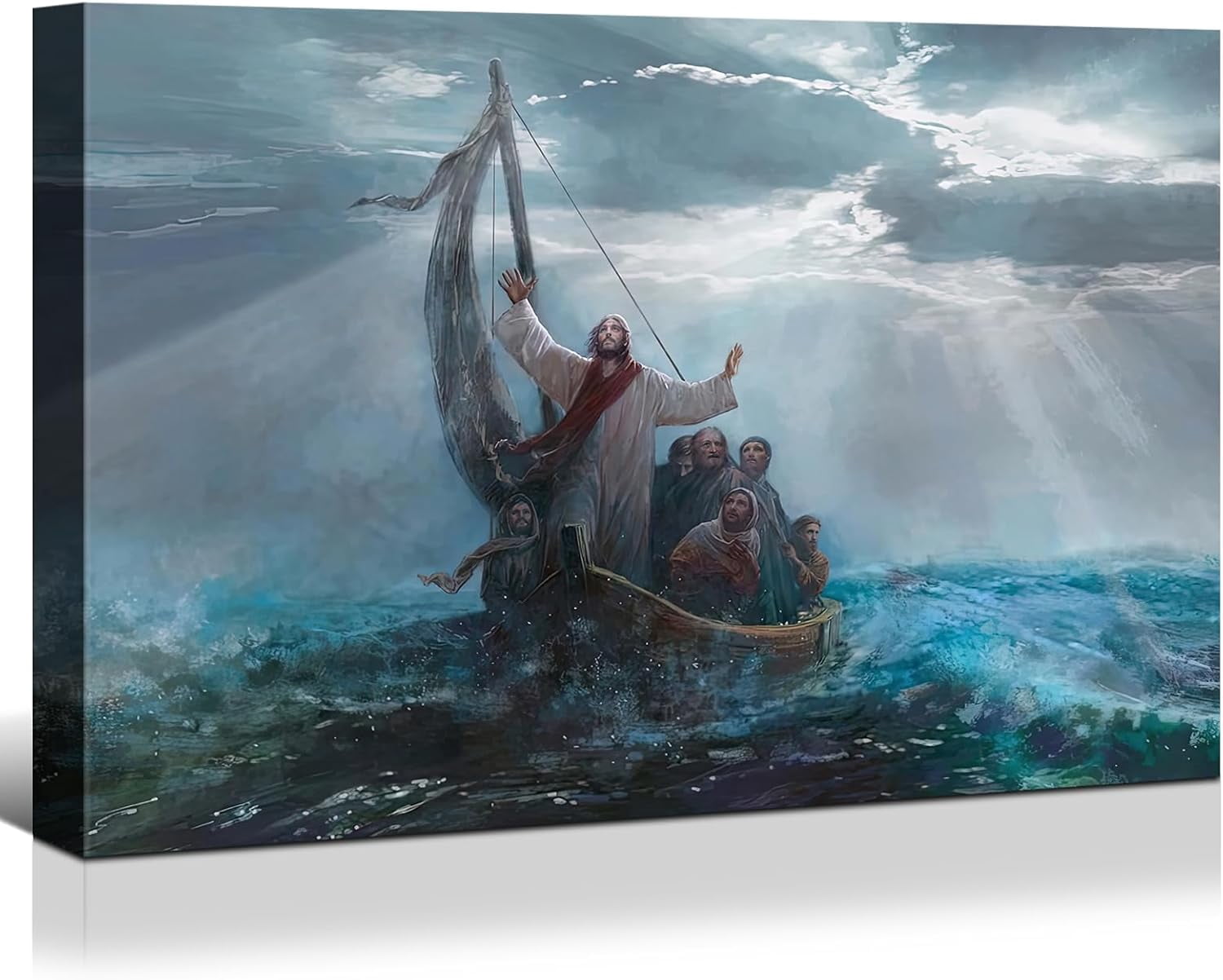 AABERIC Jesus Wall Art Canvas Christian Picture Jesus Sailed on The Sea ...