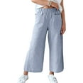 thumbnail image 1 of Women's High Waisted Wide Leg cotton-linen blend Pants - Casual Loose Straight Palazzo Trousers with Elastic Waist & Pockets (Multiple Colors), 1 of 5