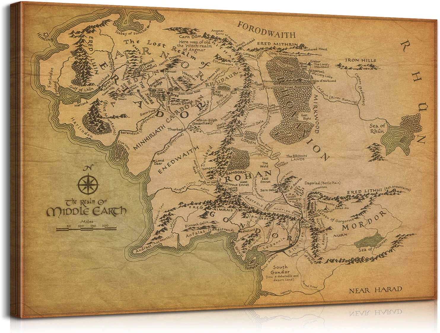AABERIC Middle Earth Map Wall Art Canvas Print Fantasy Map of Middle