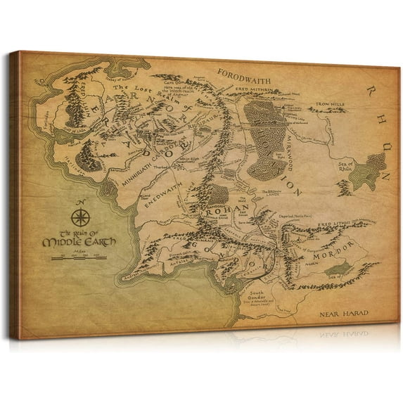 AABERIC Middle Earth Map Wall Art Canvas Print Fantasy Map of Middle