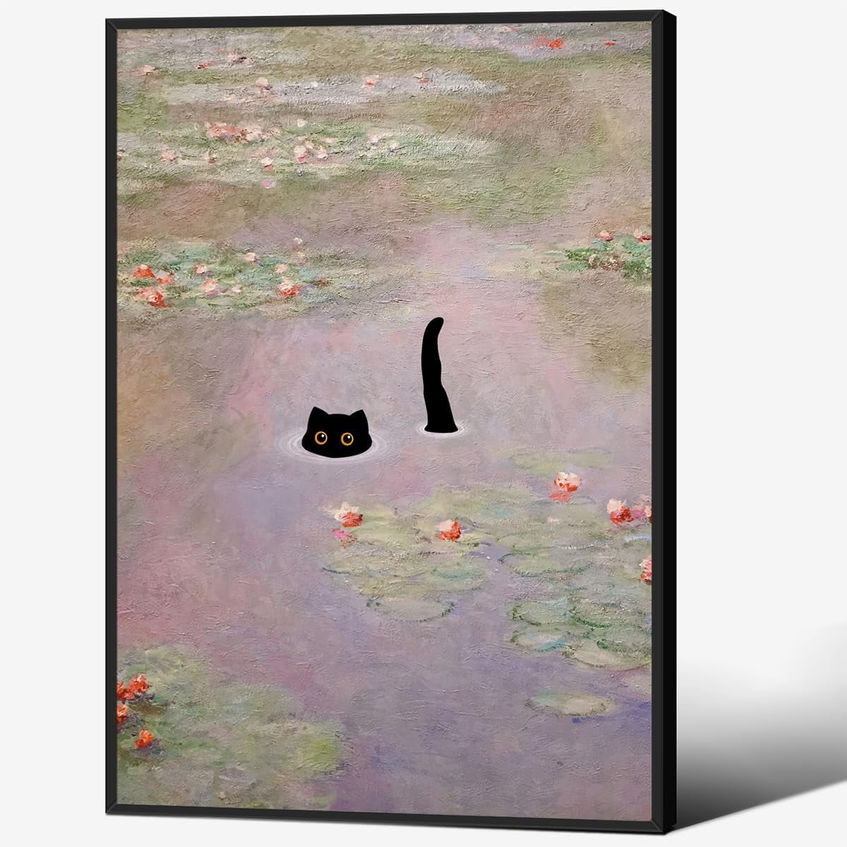 AABERIC Monet Water Lily Cat Poster Vintage Black Cat Wall Art Funny ...