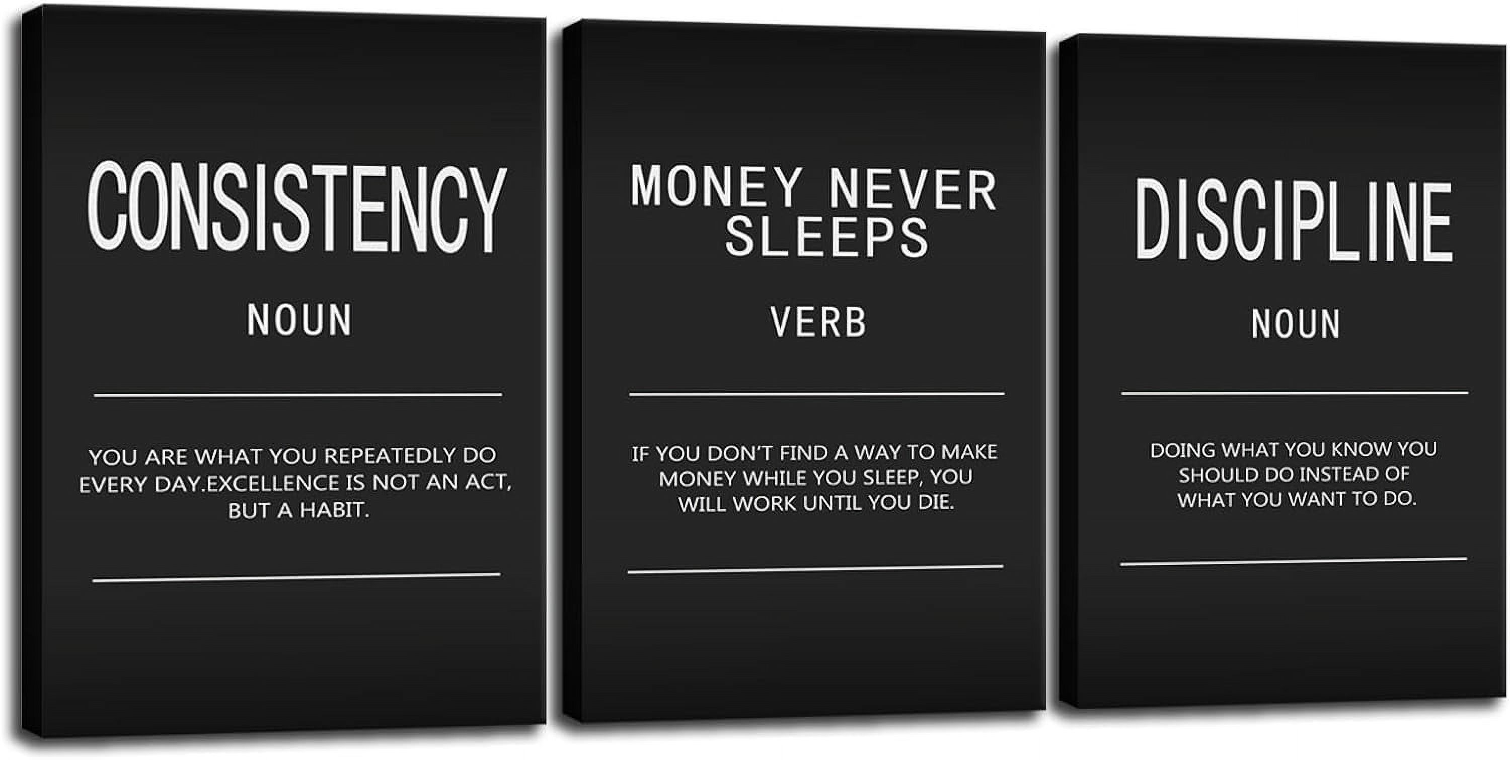 AABERIC Motivational Canvas Wall Art Money Never Sleeps Verb Painting ...