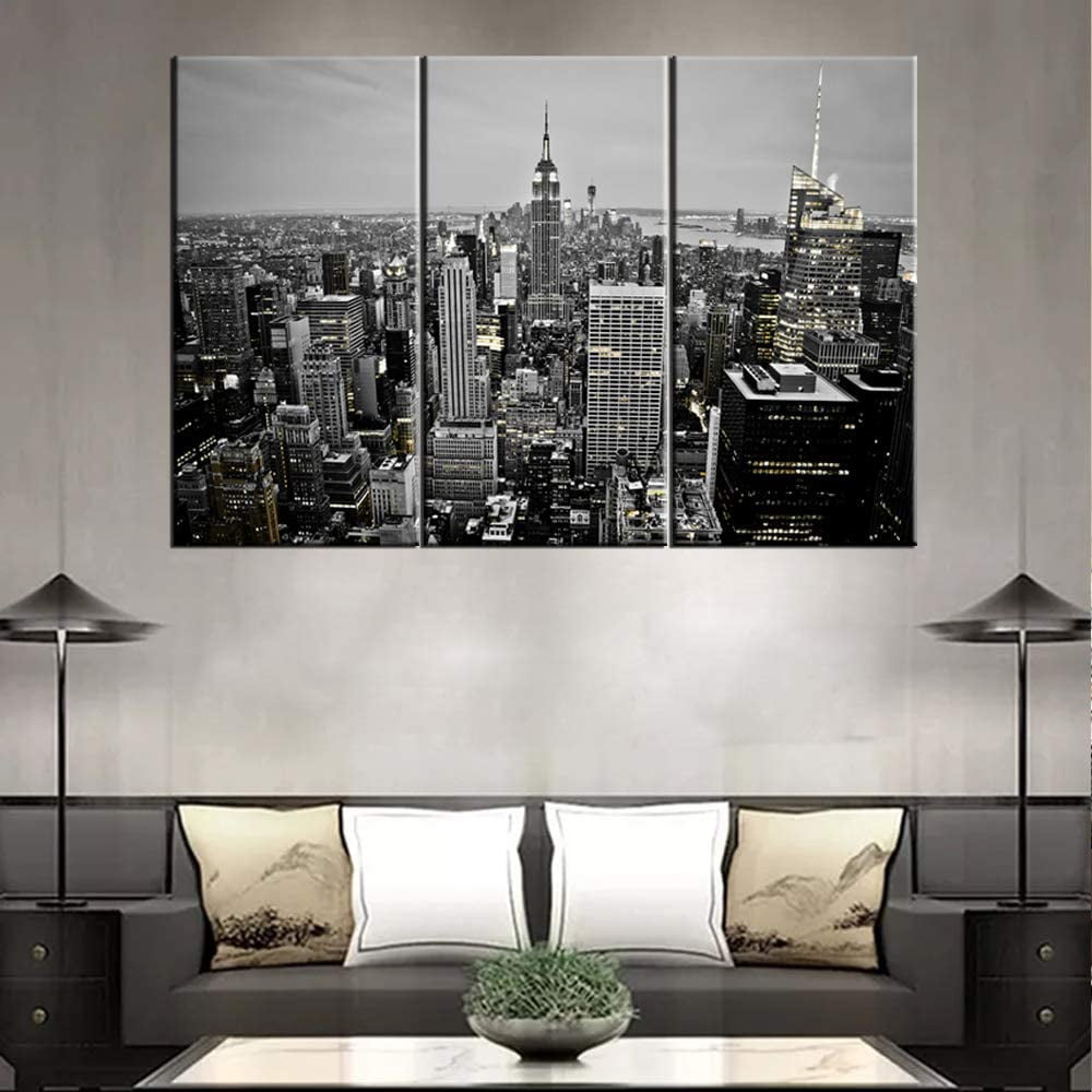 AABERIC New York City Skyline at Night Canvas Wall Art Black and White ...