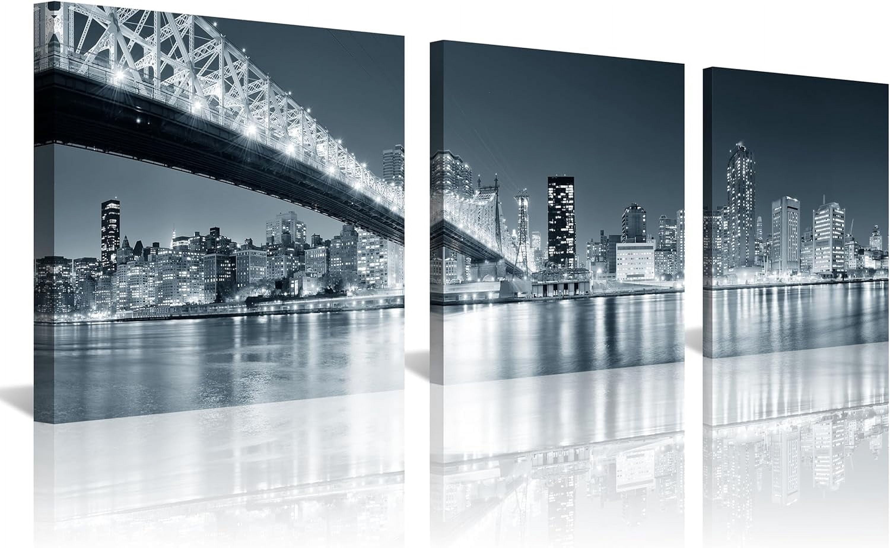 AABERIC New York City Skyline Panoramic Canvas Art Black and White ...
