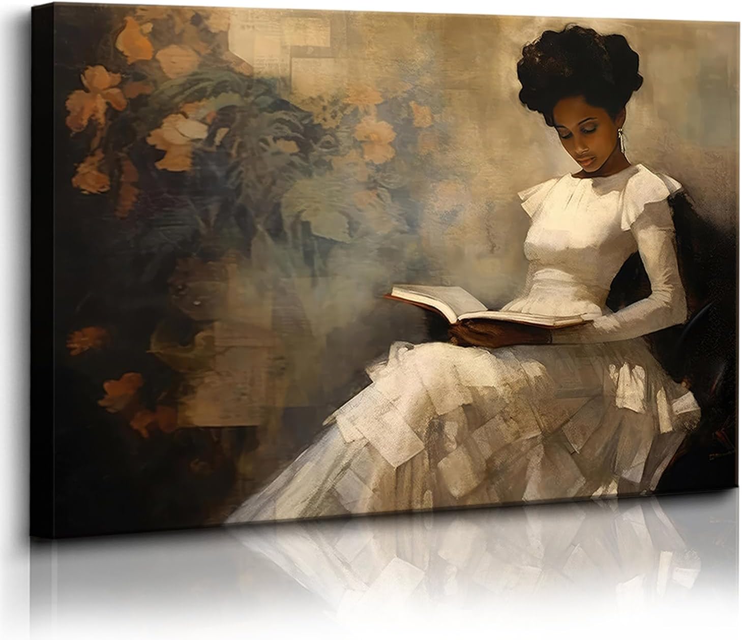 AABERIC Retro African American Wall Art Black Girl Portrait Reading ...