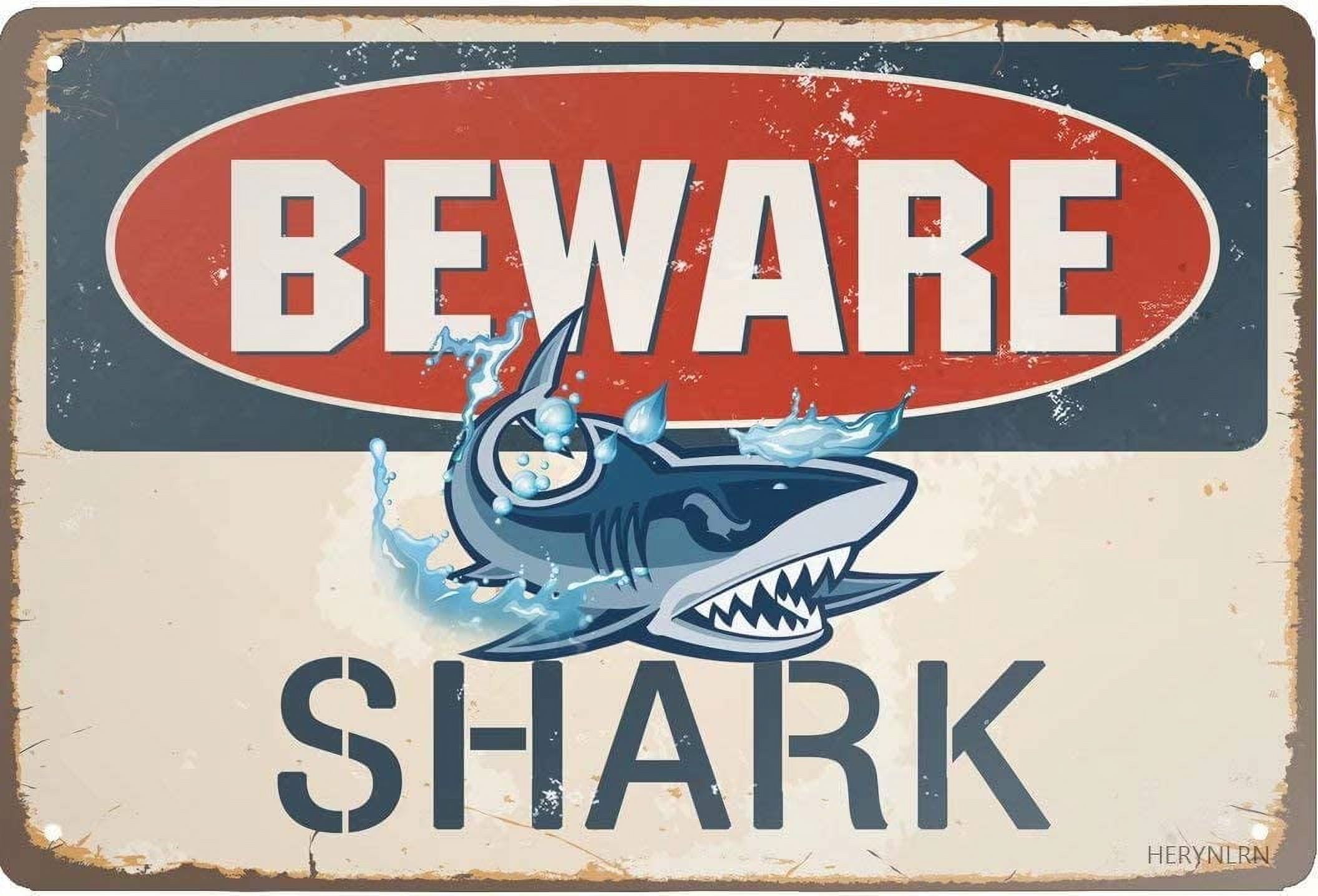 AABERIC Retro Tin Signs Vintage Style Beware Of Shark Metal Sign Iron ...