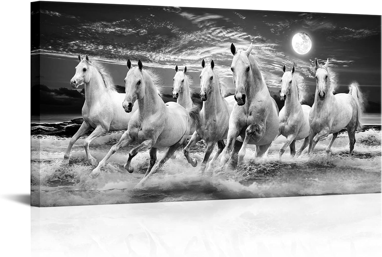 AABERIC Seven Running Horses Wall Art Canvas Modern Black and White ...