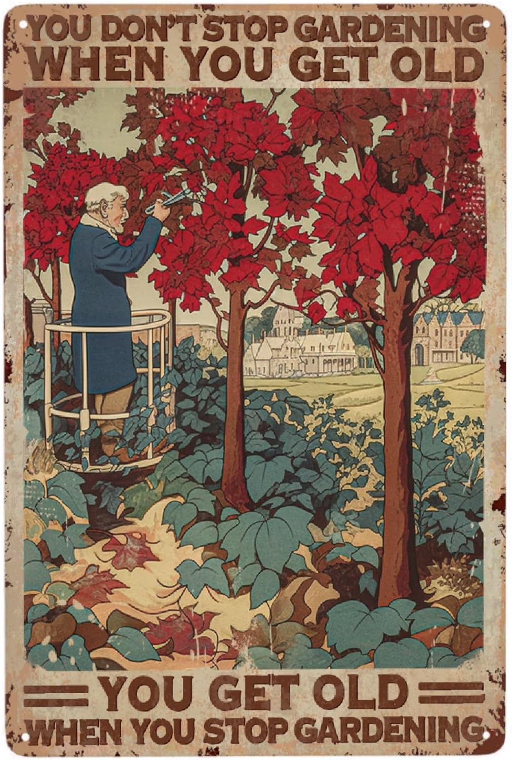 Metallschild „You Don't Stop Gardening When You Get Old“ – 20,3 X 30,5 Cm, Retro-Blech, Wanddekoration