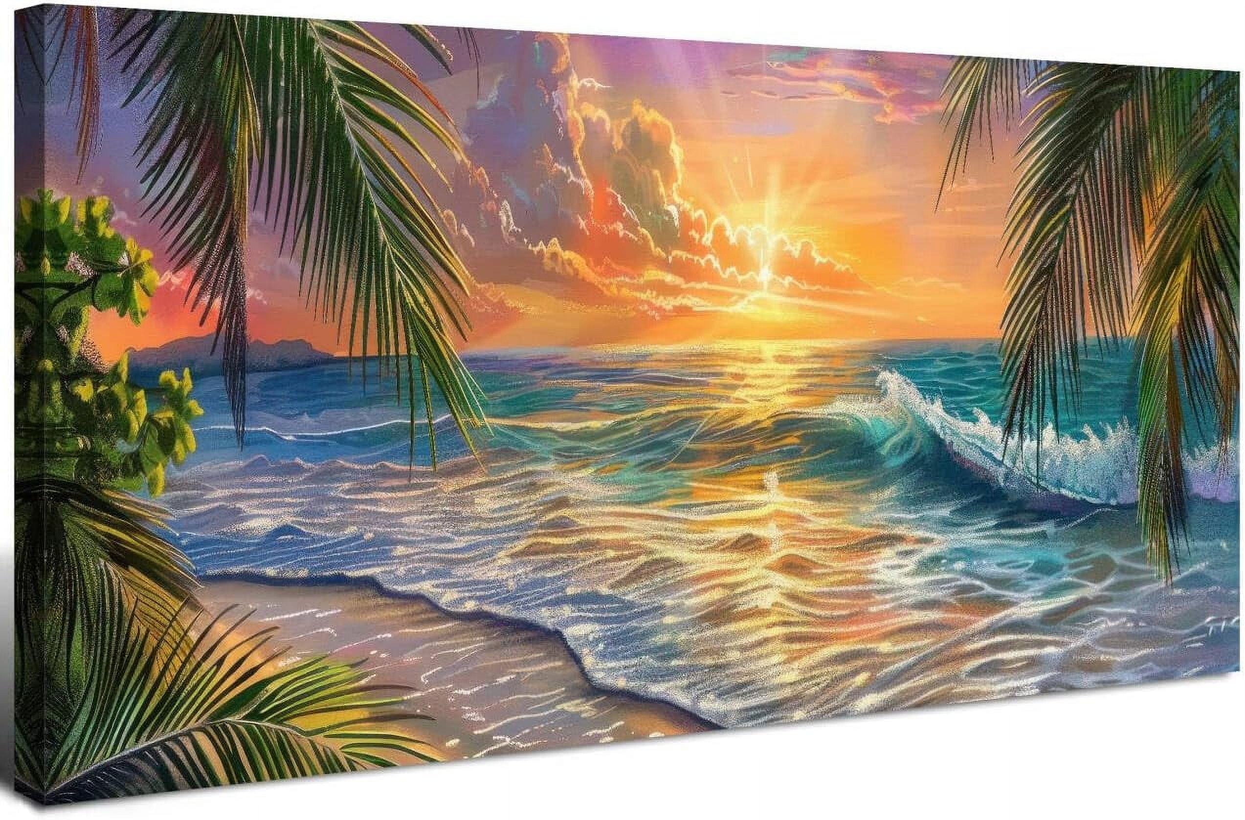 Beach Window Seascape Canvas Wall Art - Coastal Picture For Bedroom, 45" X 30" Single Panel - View #2