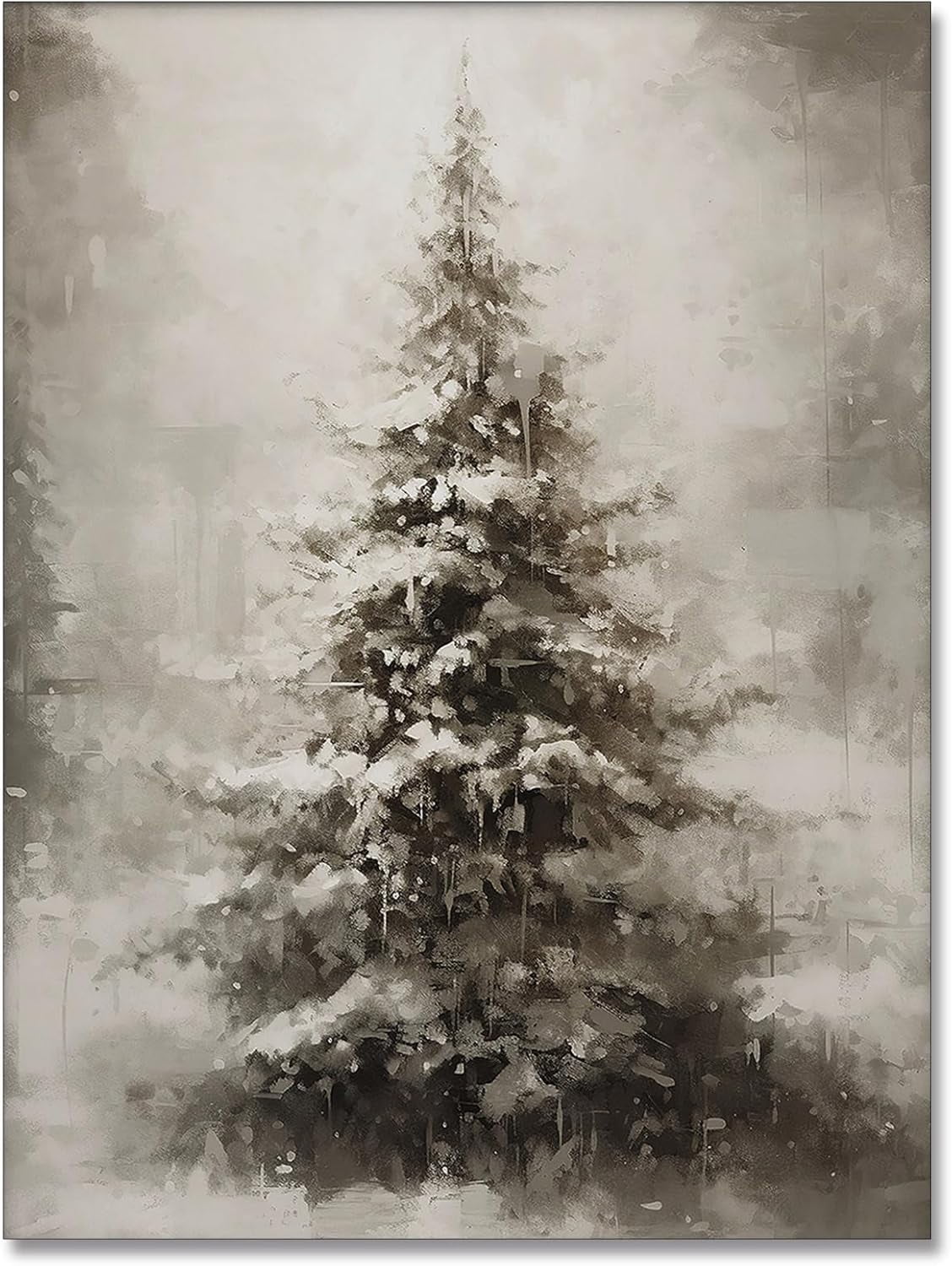 Christmas Canvas Wall Art - Pink Winter Snow Town Scene With Trees - 24x48 Inch Rustic Holiday Decor