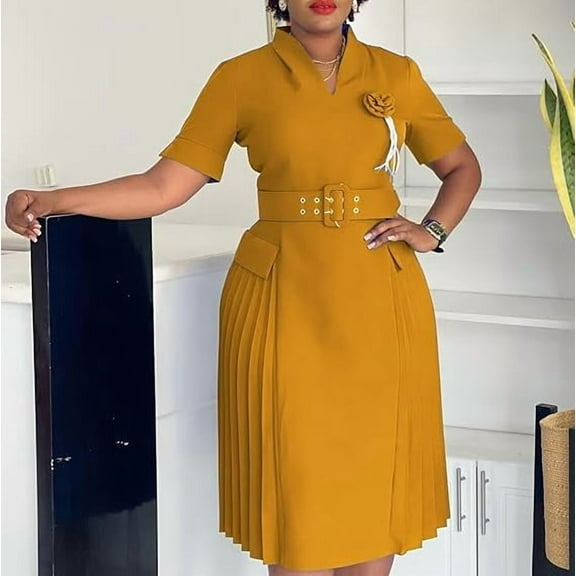 Women's V-Neck Wrap Dress - A-Line Pleated Dress, Lightweight for Party/Casual/Wedding Guest