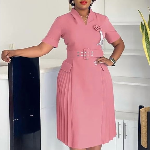 Women's V-Neck Wrap Dress - A-Line Pleated Dress, Lightweight for Party/Casual/Wedding Guest