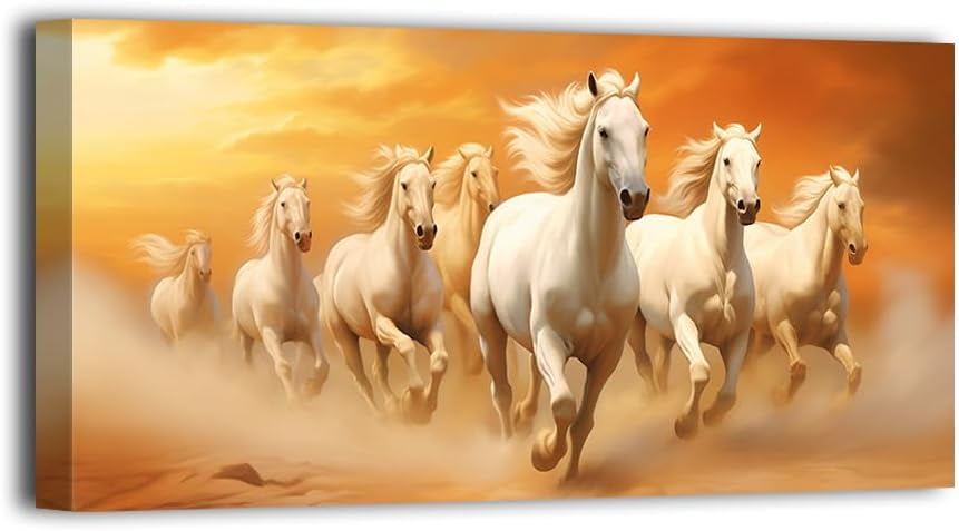 AABERIC White Horse Canvas Wall Art Seven Horses Running Picture Wall ...