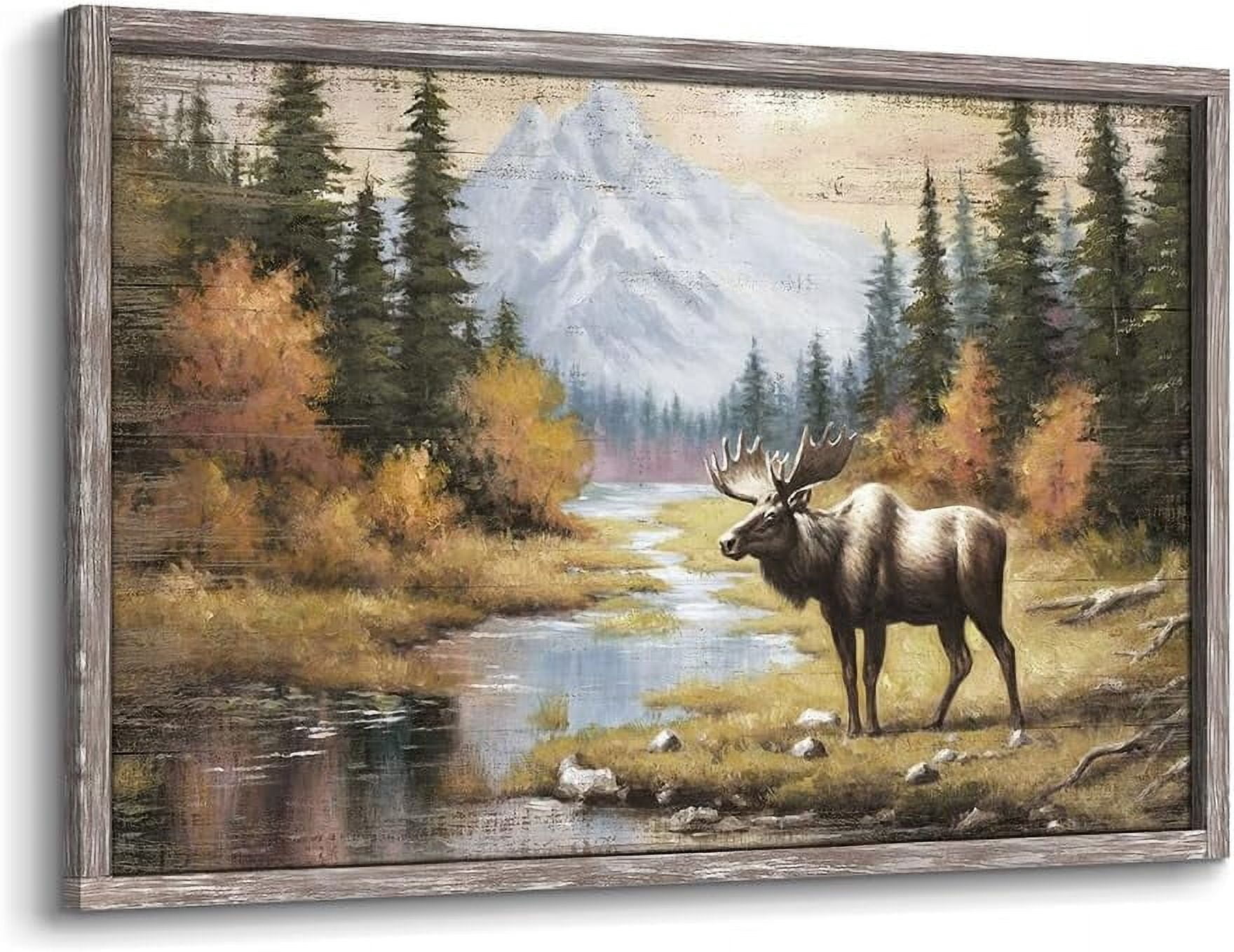 AABERIC Wildlife Painting Framed Wall Art: Majestic Moose in Forest ...