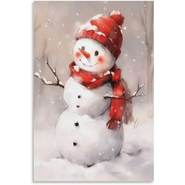 AABERIC Winter Snowman Painting On Canvas Wall Art Christmas Canvas ...