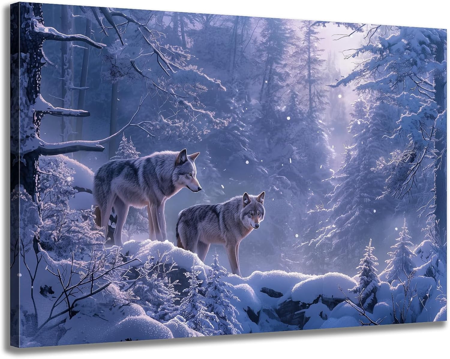 AABERIC Wolves Pictures Print On Canvas Two Wolf Stand on Winter Scene ...