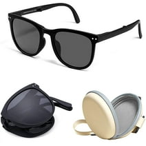 AABV Folding Polarized Sunglasses, UV400 Protection Anti Glare TR90 Folding Frame sun glasses With Handy Case-Black