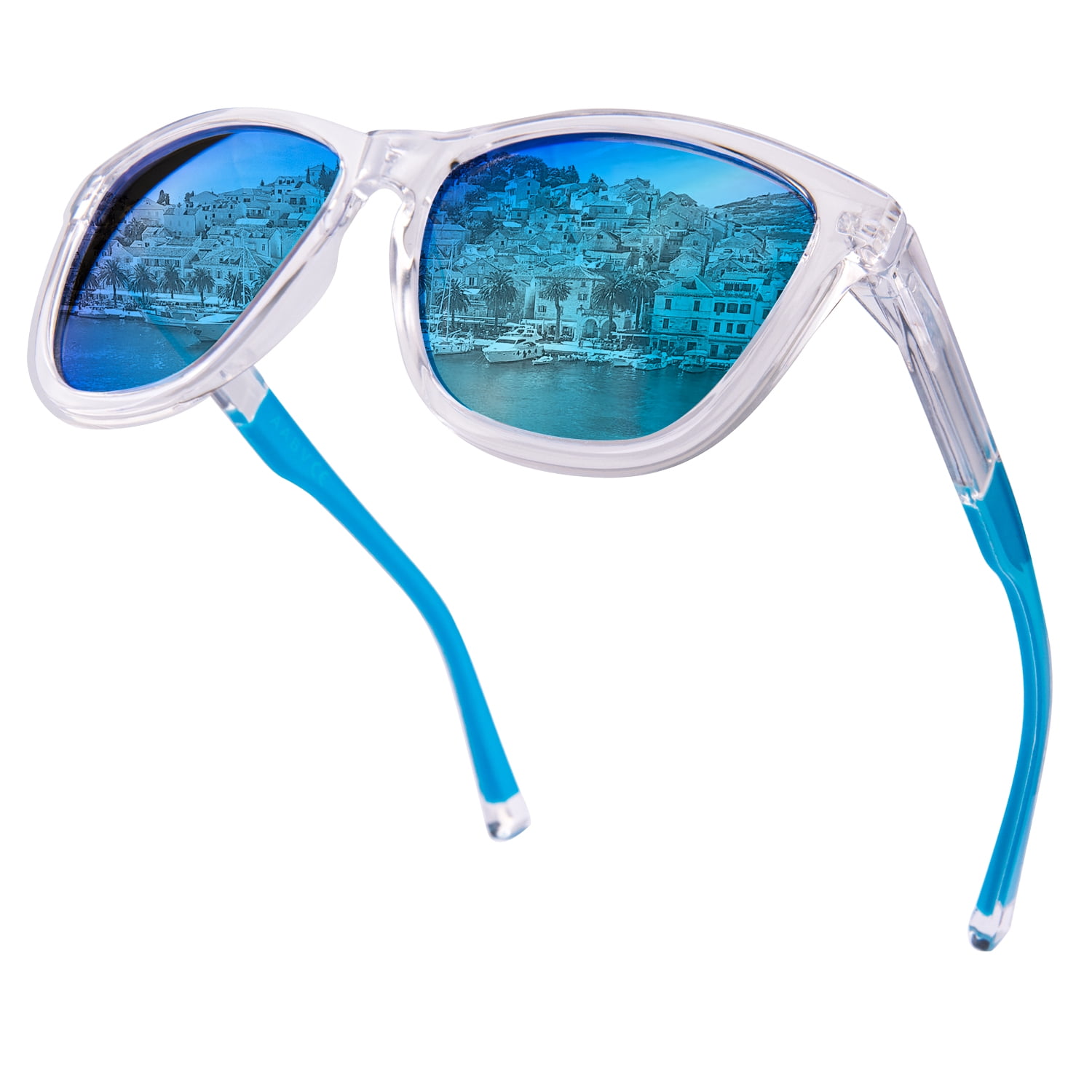 AABV Square Polarized Sunglasses, Translucent Frame Colorful Neon