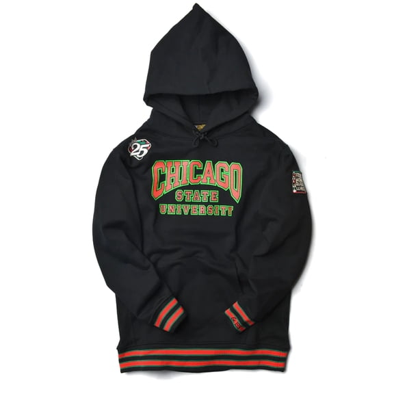 AACA Chicago State University Men's Black HBCU Pullover Hoodie with Striped Ribbing