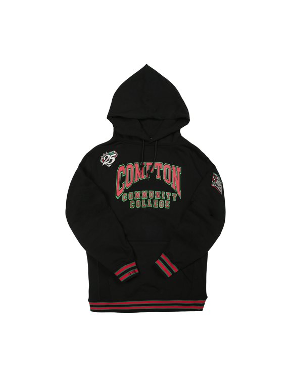 Compton Community College Men's Black Pullover Hoodie with Striped Ribbing