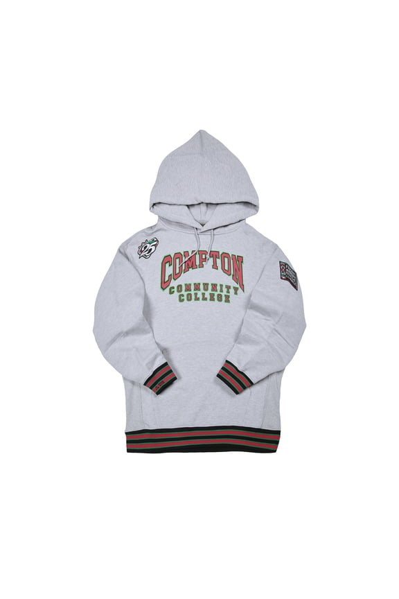 Compton Community College Men's Gray Pullover Hoodie with Striped Ribbing