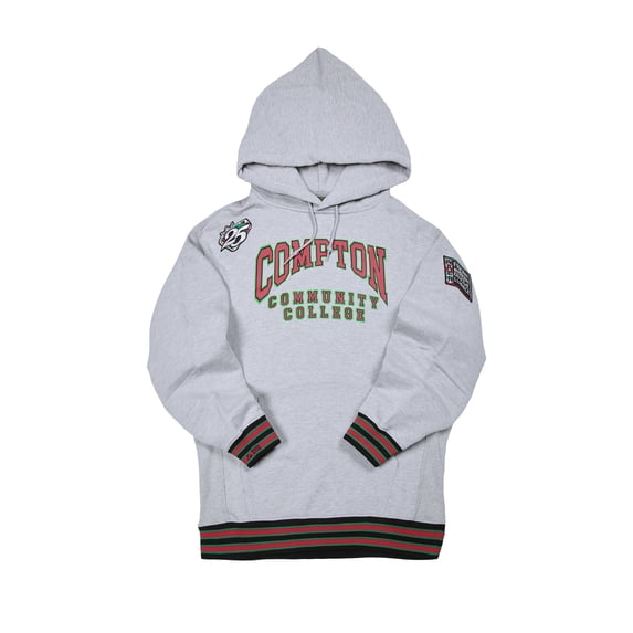 AACA Compton Community College Men's Gray Pullover Hoodie with Striped Ribbing