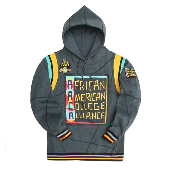 AACA Men's Varsity Patch Hoodie, Colorblock Pullover Sweatshirt for HBCU Pride, Charcoal/Black Line