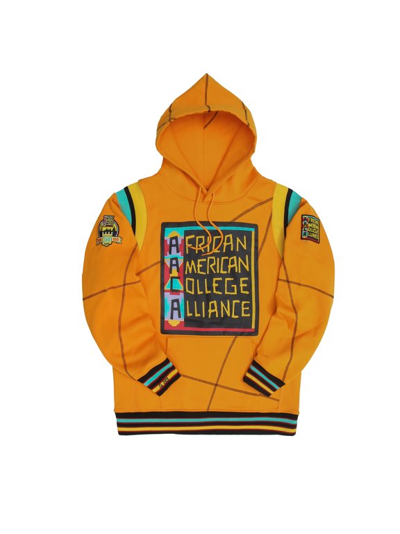 AACA Men's Varsity Patch Hoodie, Colorblock Pullover Sweatshirt for HBCU Pride, Gold/Black Line