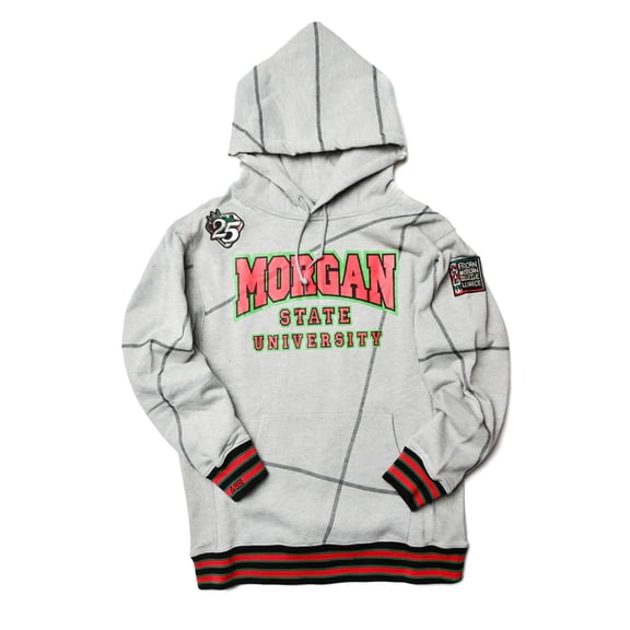 AACA Morgan State University Men's Gray HBCU Pullover Hoodie with Striped Ribbing and Contrast Stitching