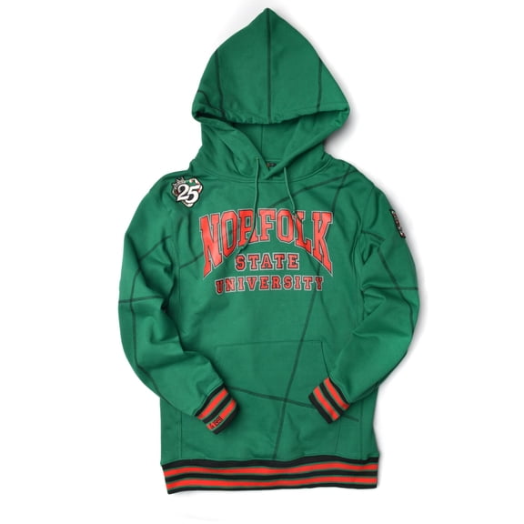 AACA Norfolk State University Men's Green HBCU Pullover Hoodie with Striped Ribbing and Contrast Stitching