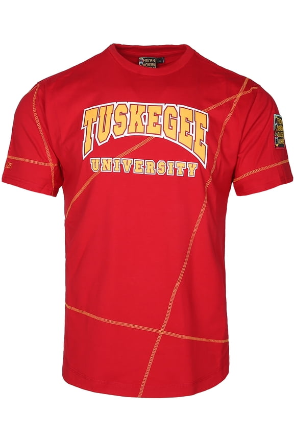 Tuskegee University Golden Tigers Mens Heavyweight T-Shirt Retro 90s HBCU Streetwear Contrast Stitch, Red