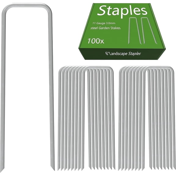 AAGUT 100 Pack 6 Inch Garden Stakes Galvanized Landscape Staples, U-Shaped 11 Gauge Steel Yard Ground Stakes Securing Weed Fabric Landscape Fabric Netting Ground Sheets Fences